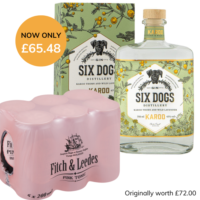 Six Dogs Karoo Gin x Fitch & Leedes Pink Tonic 6 Pack Combo