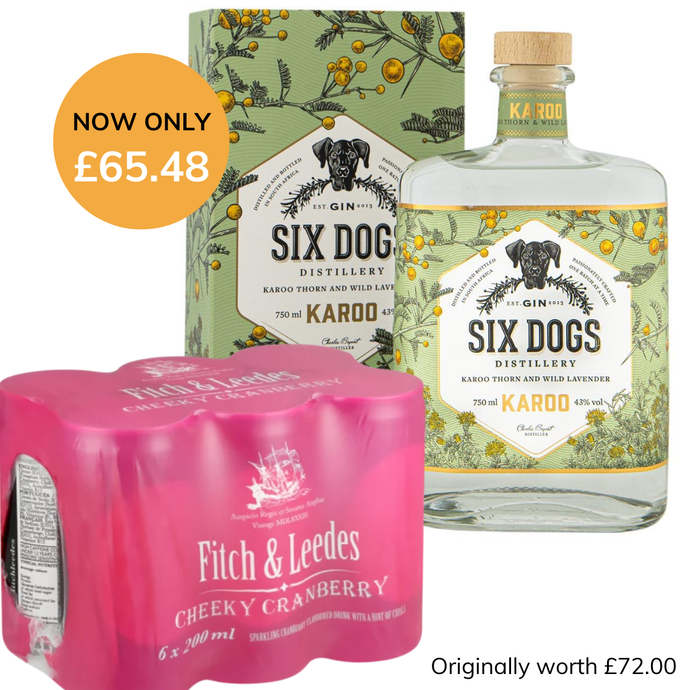 Six Dogs Karoo Gin x Fitch & Leedes Cranberry Tonic 6 Pack Combo