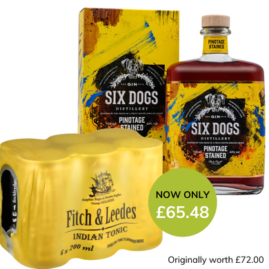 Six Dogs Pinotage Stained Gin x Fitch & Leedes Indian Tonic 6 Pack Combo