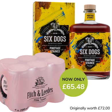 Six Dogs Pinotage Stained Gin x Fitch & Leedes Pink Tonic 6 Pack Combo