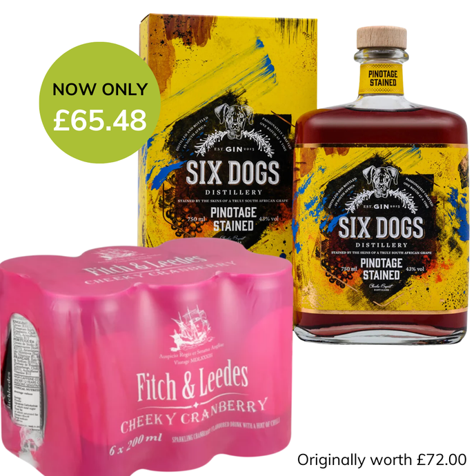 Six Dogs Pinotage Stained Gin x Fitch & Leedes Cranberry Tonic 6 Pack Combo